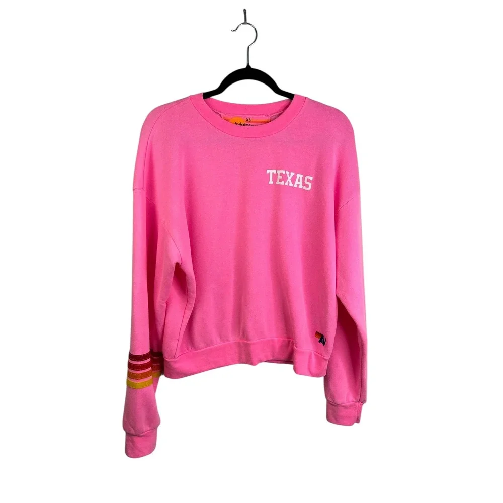 Aviator Nation University of Texas Neon Pink Rainbow Striped Sweatshirt XS Bolt - Picture 3 of 11